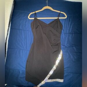 Black Windsor dress with a shiny diamond strap down the dress